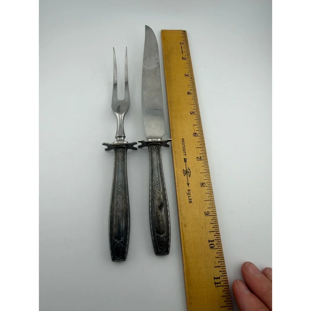 Vintage‎ R Wallace & Sons Carving Set - Sterling Silver Handle Stainless 2pc